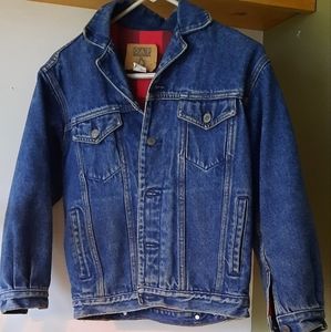 Vintage GAP Denim Jacket with Checkered Lined Interior 3/4 crop sleeves